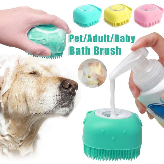 2-in-1 Pet Bath & Massage Brush | Shampoo Dispenser Grooming Tool for Dogs & Cats