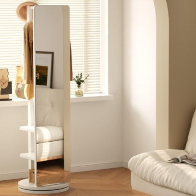 360° Rotating Wood Full Length Mirror 2 in 1 Floor Mirrors for Living Room Bedroom and Cloakroom
