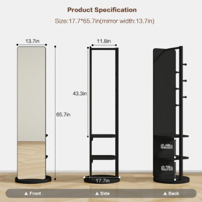 360° Rotating Wood Full Length Mirror 2 in 1 Floor Mirrors for Living Room Bedroom and Cloakroom