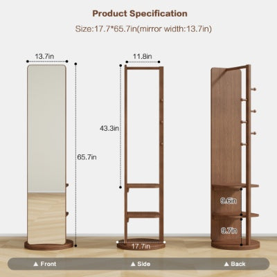 360° Rotating Wood Full Length Mirror 2 in 1 Floor Mirrors for Living Room Bedroom and Cloakroom